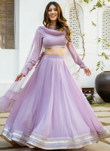 Plain Gota Patti Work Georgette Light Lavender Lehenga Choli
